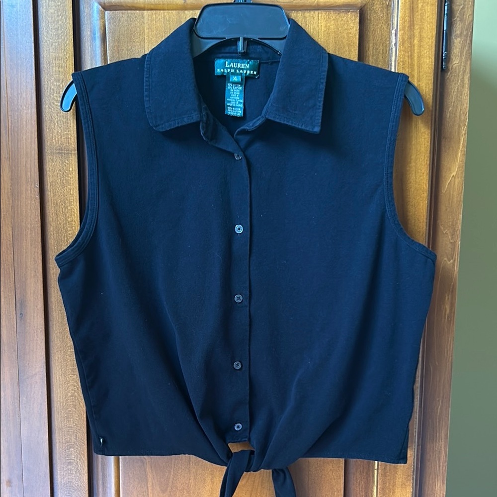 Lauren Ralph Lauren Black Sleeveless Button Down Shirt